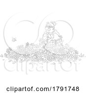 Cartoon Black And White Woman Watering Flowers by Alex Bannykh