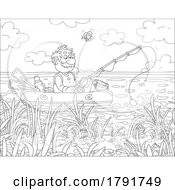 04/28/2023 - Cartoon Black And White Senior Man Fishing From A Raft