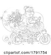 Poster, Art Print Of Cartoon Black And White Woman With Groceries On Her Motorbike