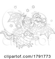 Poster, Art Print Of Cartoon Black And White Girl Flying On A Dragon