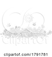 Poster, Art Print Of Cartoon Black And White Flower Garden And Happy Sun