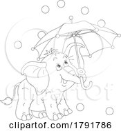 Poster, Art Print Of Cartoon Black And White Elephant With Balls And An Umbrella