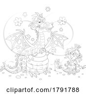 Poster, Art Print Of Cartoon Black And White Princess And Dragon