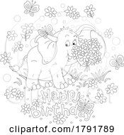 Poster, Art Print Of Cartoon Black And White Elephant Happy Birthday Greeting