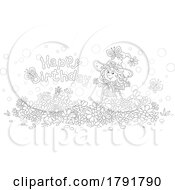 Cartoon Black And White Witch And Happy Birthday Greeting