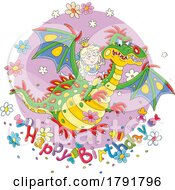 Poster, Art Print Of Happy Birthday Greeting With A Princess Riding A Dragon