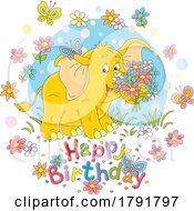Poster, Art Print Of Cartoon Elephant Happy Birthday Greeting