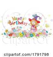 Poster, Art Print Of Cartoon Witch And Happy Birthday Greeting