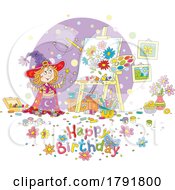 Poster, Art Print Of Cartoon Witch And Happy Birthday Greeting