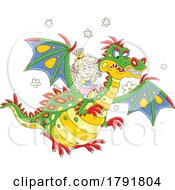Cartoon Girl Flying On A Dragon
