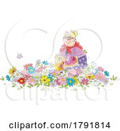 Cartoon Woman Watering Flowers