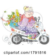 Cartoon Woman With Groceries On Her Motorbike