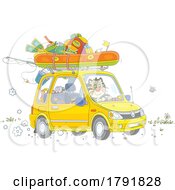 Poster, Art Print Of Cartoon Cat Driving A Car With A Raft On Top