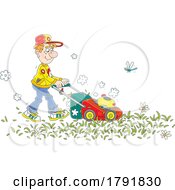 Poster, Art Print Of Cartoon Man Mowing His Lawn