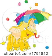 Poster, Art Print Of Cartoon Elephant With Balls And An Umbrella
