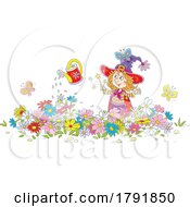 Poster, Art Print Of Cartoon Witch Girl Using Magic To Water Her Garden