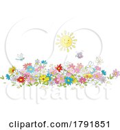 Poster, Art Print Of Cartoon Flower Garden And Happy Sun