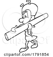 Poster, Art Print Of Cartoon Ant Carrying A Stem Black And White