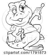 Poster, Art Print Of Cartoon Black And White Frog Holding A Book