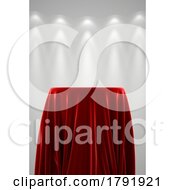 Poster, Art Print Of Elegant Podium With Red Velvet Cloth And Natural Folds For Product Presentation Light Grey Background With Spot Illumination Photorealistic 3d Rendered Illustration