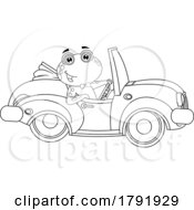 Cartoon Black And White Frog Groom Driving A Convertible