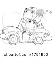 Poster, Art Print Of Cartoon Black And White Frog Wedding Couple Driving Away