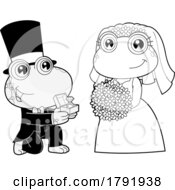 Poster, Art Print Of Cartoon Black And White Frog Wedding Couple