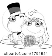 Poster, Art Print Of Cartoon Black And White Frog Wedding Couple