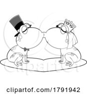 Poster, Art Print Of Cartoon Black And White Frog Wedding Couple Smooching