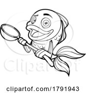 Poster, Art Print Of Cartoon Black And White Goldfish Holding A Spoon