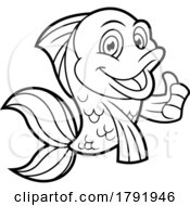 Poster, Art Print Of Cartoon Black And White Happy Goldfish Giving A Thumb Up