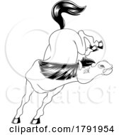 Poster, Art Print Of Cartoon Black And White Bucking And Kicking Horse