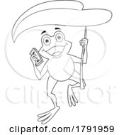 Cartoon Black And White Frog Holding Cash And A Leaf by Hit Toon