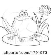 Cartoon Black And White Frog On A Lily Pad