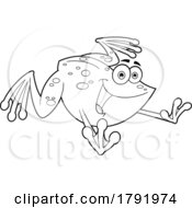 Cartoon Black And White Frog Leaping