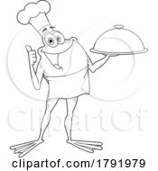 Poster, Art Print Of Cartoon Black And White Frog Chef Holding A Platter