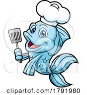 Cartoon Blue Chef Goldfish Holding A Spatula by Hit Toon