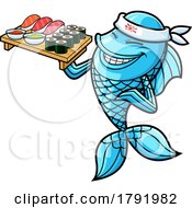 Cartoon Blue Sushi Chef Goldfish Holding Food