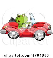 Cartoon Frog Groom Driving A Convertible