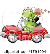 Poster, Art Print Of Cartoon Frog Wedding Couple Driving Away