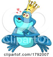Poster, Art Print Of Cartoon Blue Frog Prince Or King Wanting A Kiss