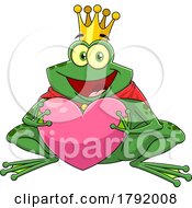 Poster, Art Print Of Cartoon Frog Prince Or King Holding A Heart