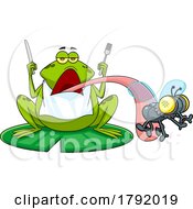Cartoon Frog With Silverware Catching A Fly