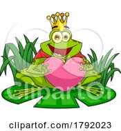 Cartoon Frog Prince Or King Holding A Heart