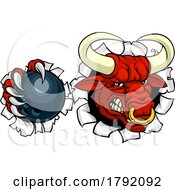 Bull Minotaur Longhorn Cow Bowling Mascot Cartoon by AtStockIllustration