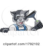 Wolf Car Or Window Cleaner Holding Squeegee