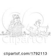 Cartoon Black And White Lady And Goats by Alex Bannykh