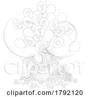 Poster, Art Print Of Cartoon Black And White Happy Birthday Greeting And Dragon