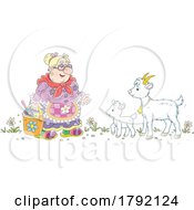 Cartoon Lady And Goats by Alex Bannykh