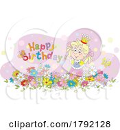 Cartoon Happy Birthday Greeting And Princess